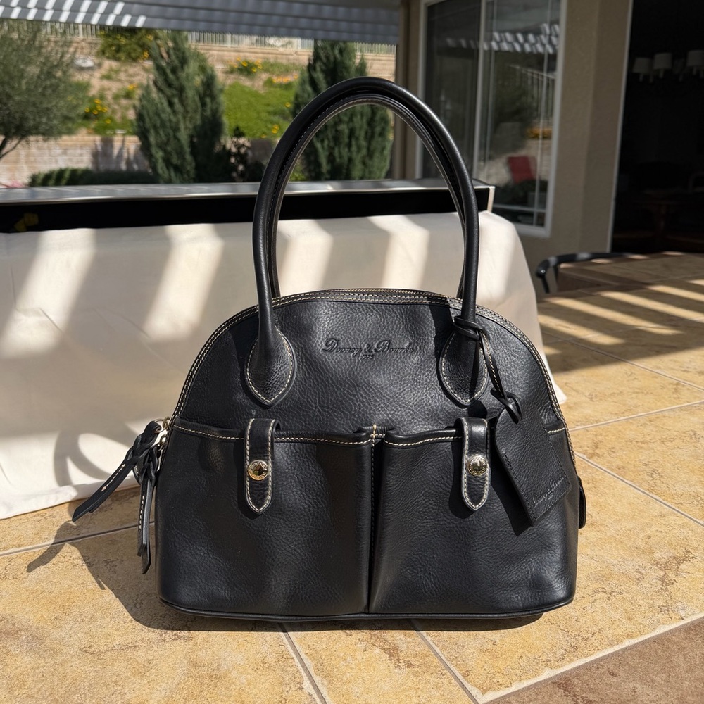 RARE Dooney & Bourke BLACK Florentine Vacchetta Leather Domed Satchel HANDBAG